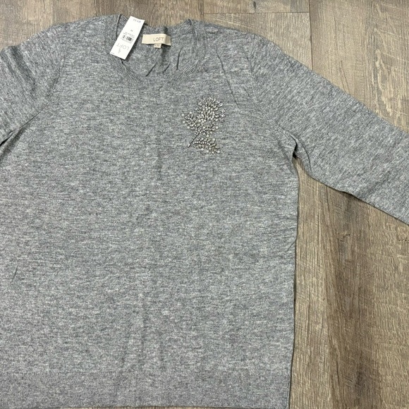 LOFT HEATHER GREY EMBELLISHED SWEATER (M) - Picture 12 of 13